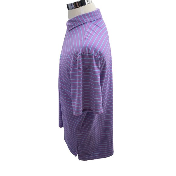 Peter Millar Seaside Wash Large Purple with Teal stripes polo - Picture 3 of 5